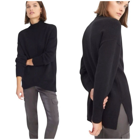 Anthropologie Maeve Oversized Tunic Sweater Medium Black Mock Neck Cozy Classic - Picture 1 of 16